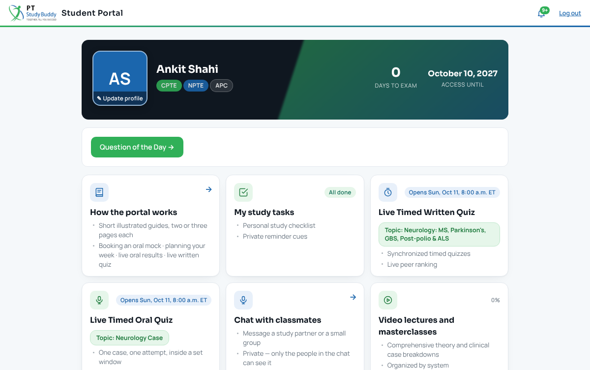 Portal dashboard with Question of the Day